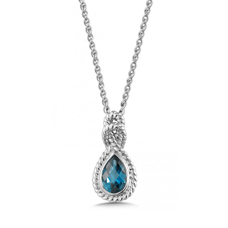 Pear Shaped Blue London Topaz Necklace, Sterling Silver