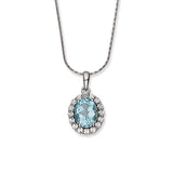 Oval Blue Topaz and Diamond Halo Pendant, Sterling Silver