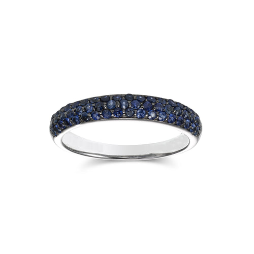 Pavé Set Blue Sapphire Ring, 14K White Gold