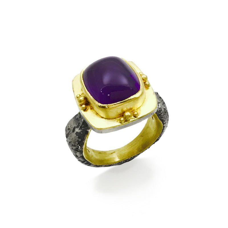 Cabochon Amethyst Ring, 22K Yellow Gold and Sterling Silver