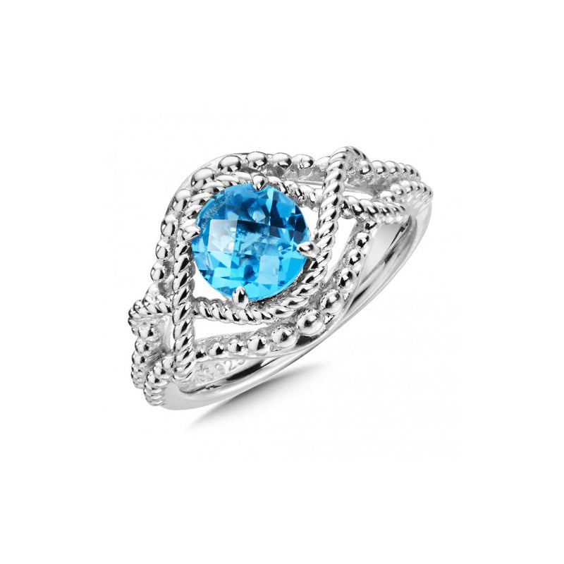 Double Frame Blue Topaz Ring, Sterling Silver