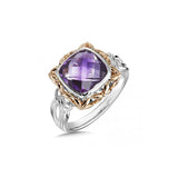 Framed Cushion Cut Amethyst Ring, Sterling Silver and Rose Gold