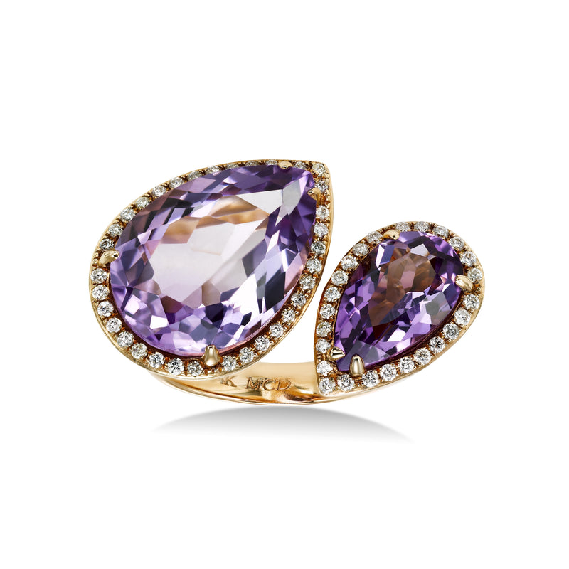 Amethyst and Diamond Bypass Ring, 14K Rose Gold