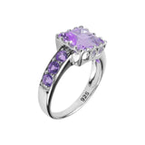 Square Cut Amethyst Ring, Sterling Silver