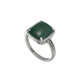 Cushion Shape Green Agate and Marcasite Ring, Sterling Silver
