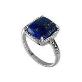 Cushion Shape Lapis and Marcasite Ring, Sterling Silver
