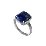 Cushion Shape Lapis and Marcasite Ring, Sterling Silver