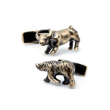 Bull and Bear Cufflinks, Nickel with Gold Plating, Antiqued Finish