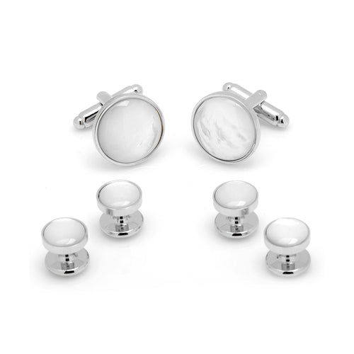 White Mother Of Pearl Cufflink and Stud Set