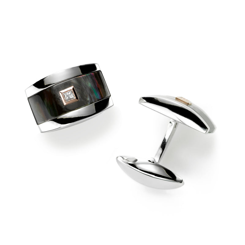 Grey Mother-of-Pearl and Diamond Cufflinks, Sterling Silver