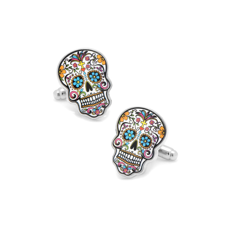 Day of the Dead Skull Cufflinks, Plated Base Metal