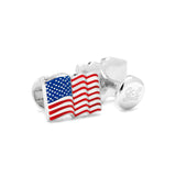 Waving American Flag Cufflinks, Sterling Silver