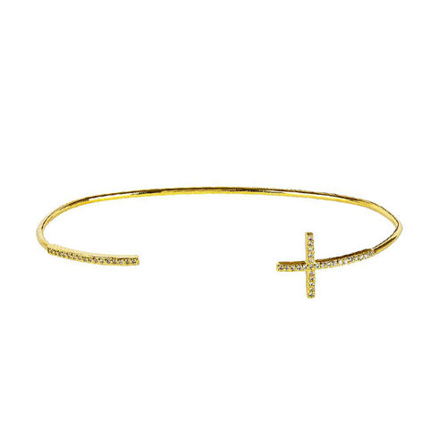 Gold Tone Open Cuff Bracelet with Cross, by Tai Design