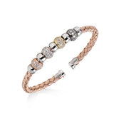 Woven Cuff with CZ Rondelles, Sterling and Rose Gold Plating