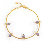 Gold Tone Snake Bracelet with Purple Colored Glass and Cubic Zirconia