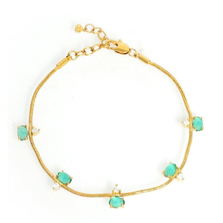 Gold Tone Snake Bracelet with Mint Colored Glass and Cubic Zirconia