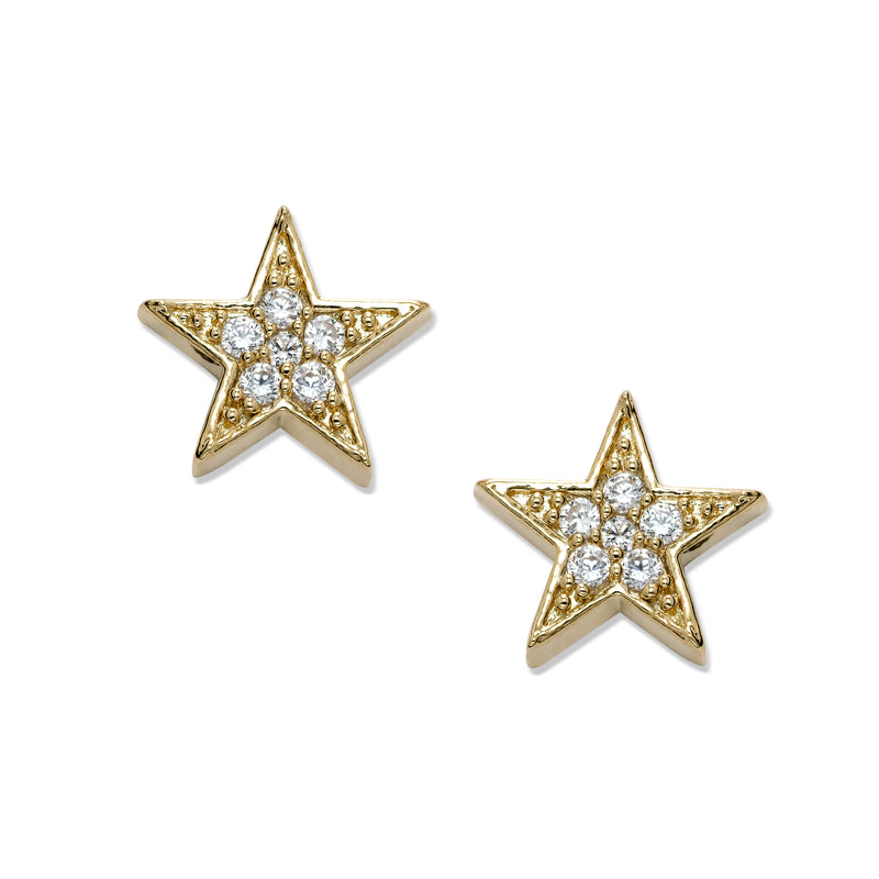 Clear Crystal Star Earrings, Gold Tone