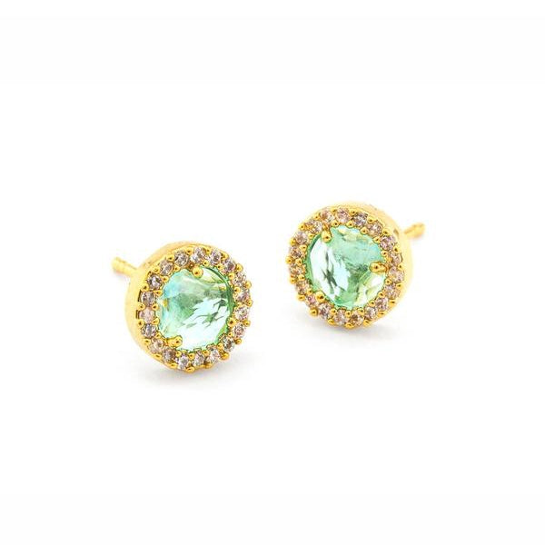 Bright Green Glass and CZ Stud Earrings, Gold Tone, by Tai Design