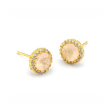Moon Colored Glass and CZ Stud Earrings, Gold Tone, by Tai Design