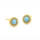 Turquoise Colored Glass and CZ Stud Earrings, Gold Tone, by Tai Design