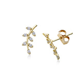 CZ Leaf Stud Earrings, Gold Tone, by Tai Design