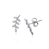 CZ Leaf Stud Earrings, Silver Tone, by Tai Design