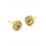 Pale Brown Glass and CZ Stud Earrings, Gold Tone, by Tai Design