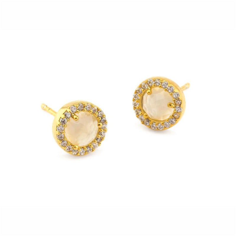 White Rock Crystal Stud Earrings, Gold Tone, by Tai Design