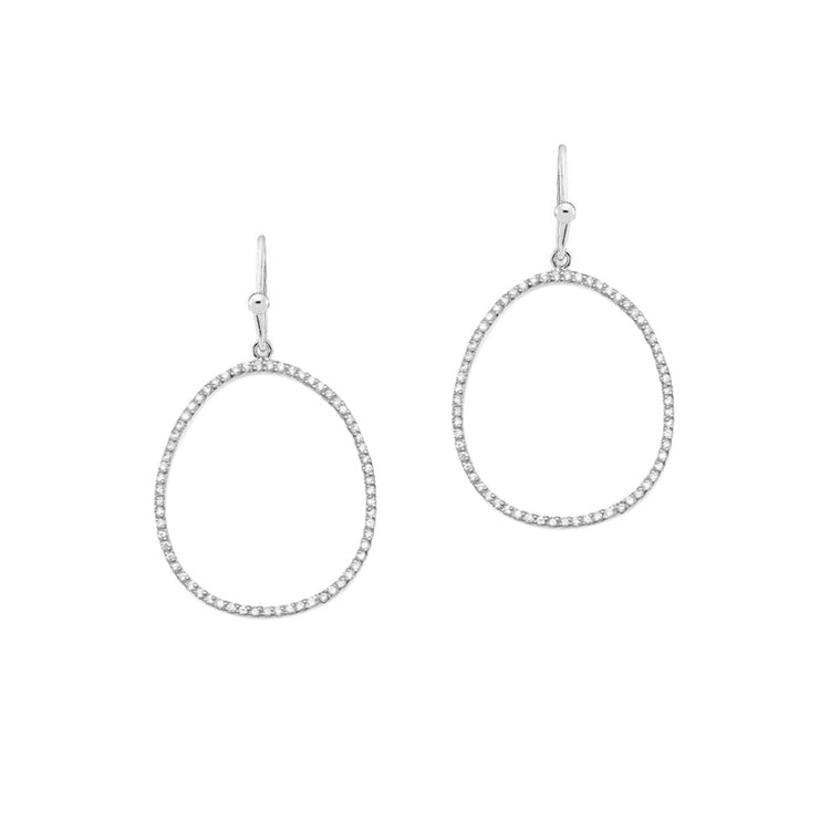 Large Open Oval CZ Drop Earrings, Silver Tone, by Tai Design