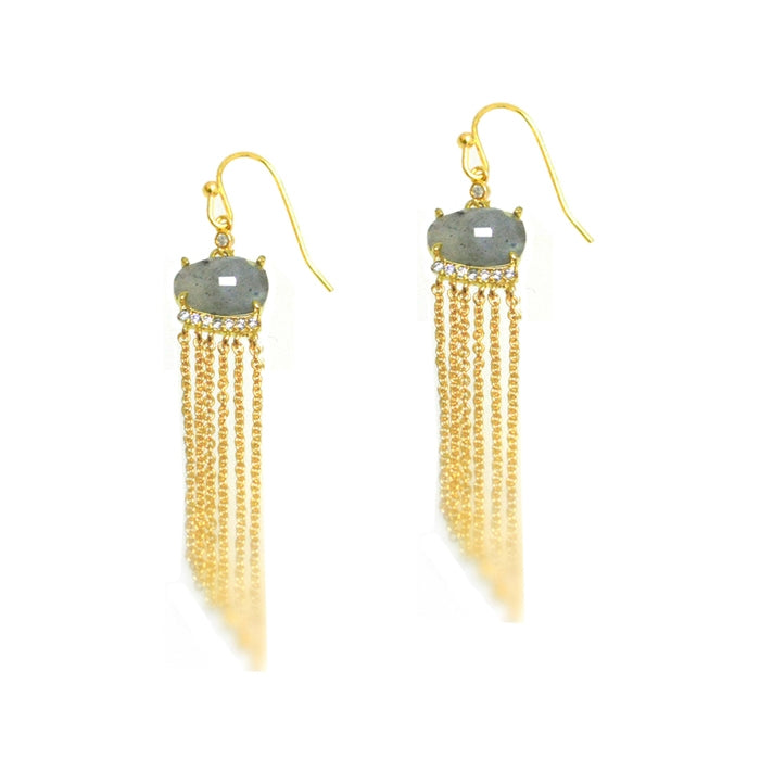 Tassel Style Earrings with Colored Glass, Gold Tone, by Tai Design
