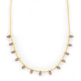 Gold Tone Snake Necklace with Purple Colored Glass and Cubic Zirconia