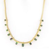 Gold Tone Snake Necklace with Green Glass and Cubic Zirconia