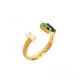 Green Stone and CZ Snake Chain Ring, Gold Tone, by Tai Design