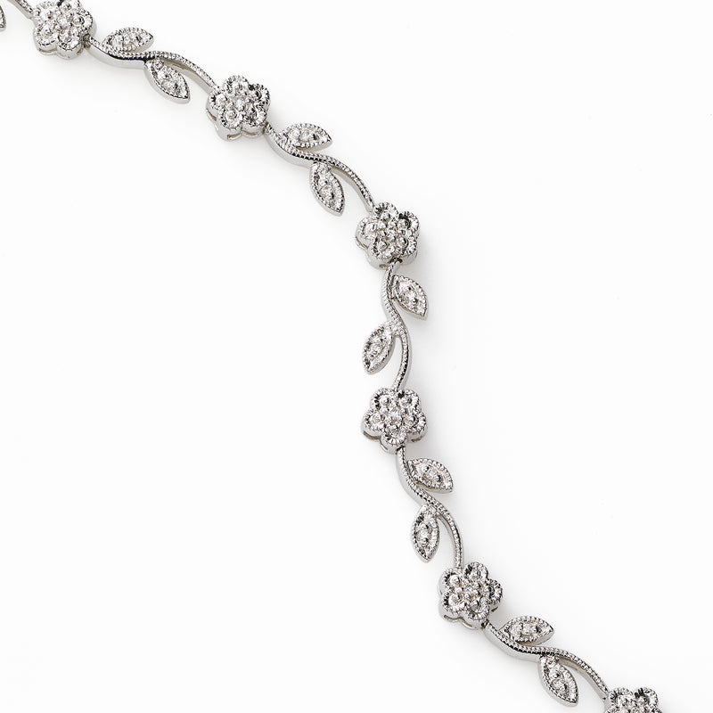 Floral Motif Diamond Bracelet, 14K White Gold
