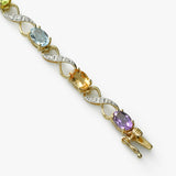 Multi Color Gemstone and Diamond Bracelet, 14K Yellow Gold