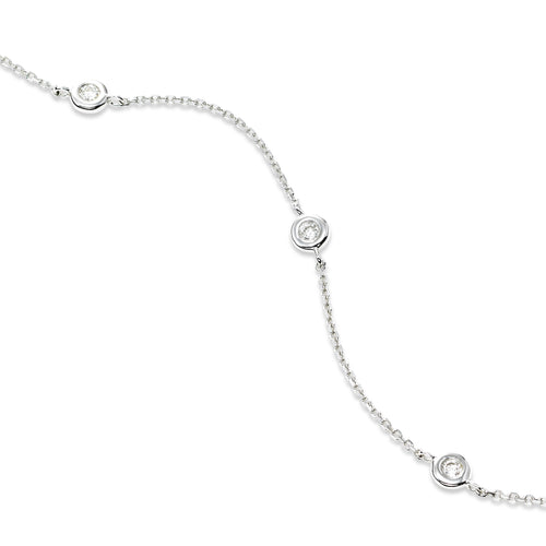 Bezel Set Diamond Station Chain Bracelet, 14K White Gold