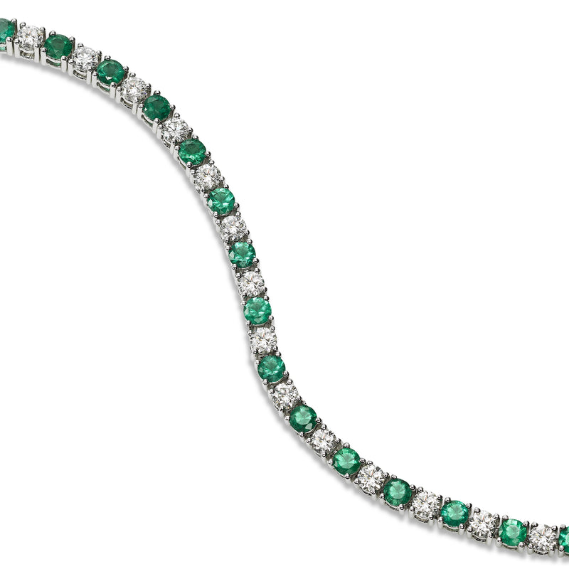 Alternating Emerald and Diamond Bracelet, 14K White Gold