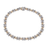 Two Tone Floral Motif Diamond Bracelet, 14 Karat Gold