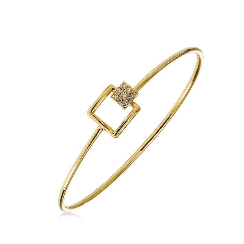 Square Diamond Element Bangle Bracelet, 14K Yellow Gold