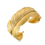 Diamond Feather Cuff Bracelet, 14K Yellow Gold