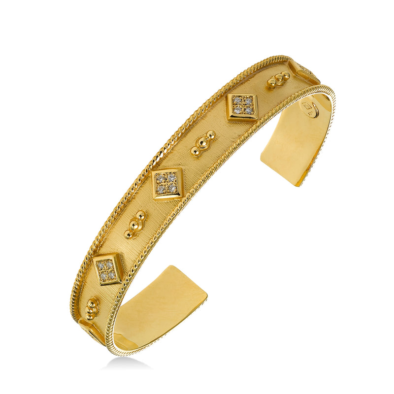 Diamond Design Element Cuff Bracelet, 14K Yellow Gold