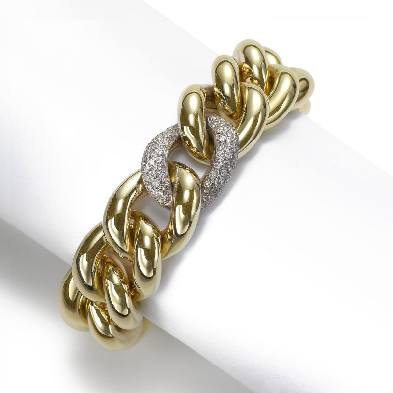 Chunky Gold and Diamond Link Bracelet, .55 Carat, 14 Karat Gold