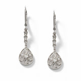 Diamond Flower Dangle Earrings, 14K White Gold