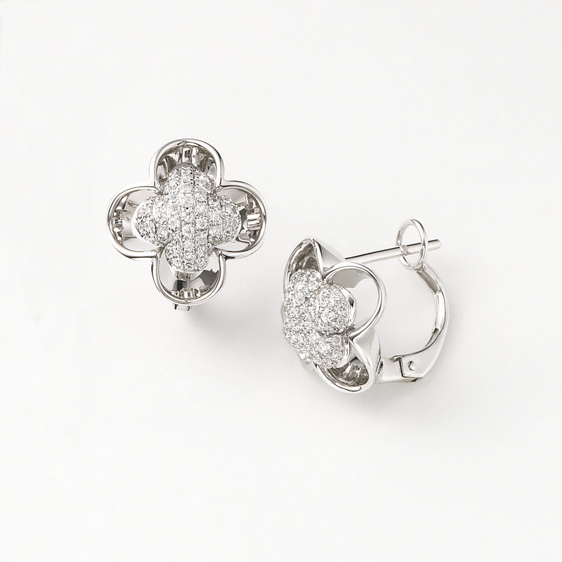 Diamond Flower Earrings, .36 Carat, 14K White Gold