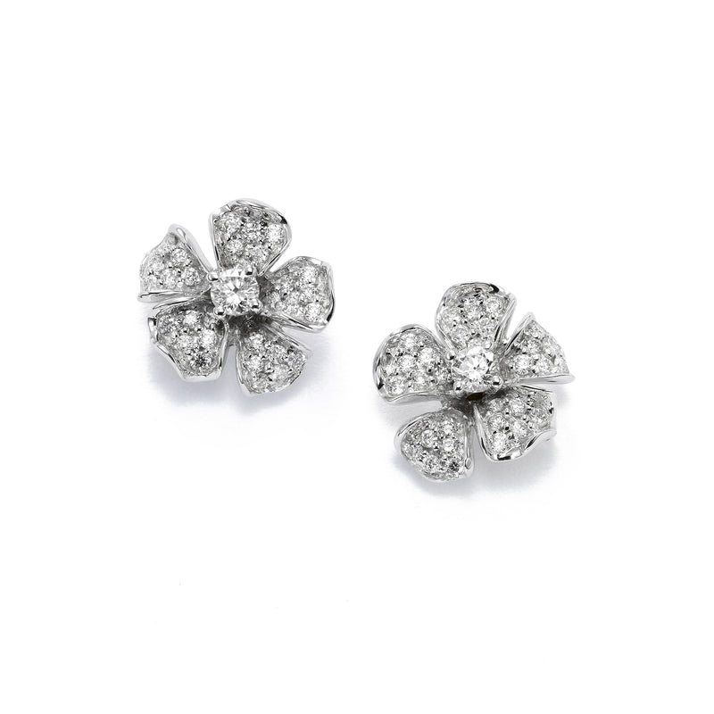 Small Magnolia Collection Diamond Flower Earrings, 14K White Gold