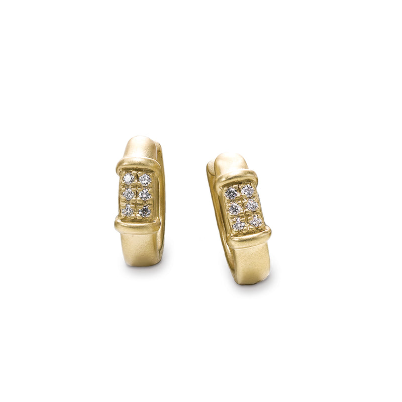 Sandblasted Hoop Earrings with Diamonds, 14K Yellow Gold