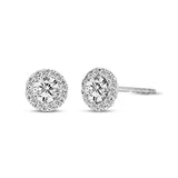 Diamond Stud Earrings With Halo, 14K White Gold