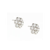 Diamond Flower Shape Cluster Earrings, 14K White Gold