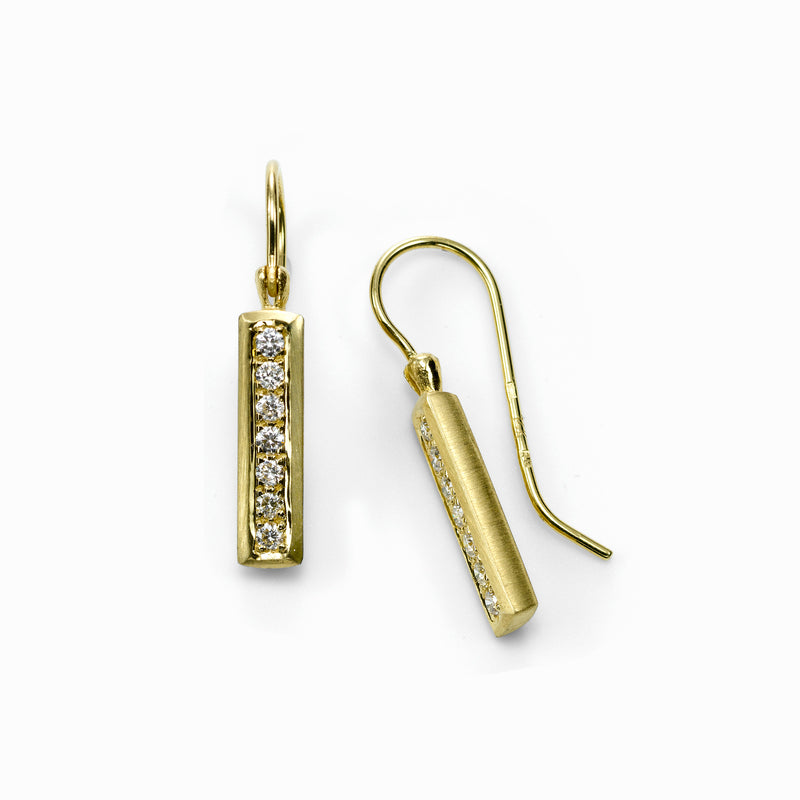 Diamond Bar Dangle Earrings, 14K Yellow Gold