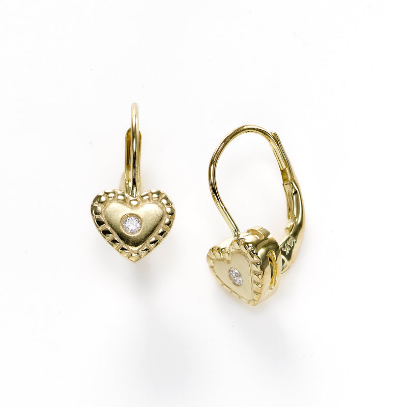Heart Leverback Earrings, 14K Yellow Gold